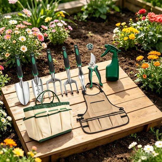 Tuingereedschap Set - Handgereedschap Set - Planten en Graven - Ergonomische Handgrepen - 11 Delig - Groen Zilver van Tuingereedschap. — afbeelding 3