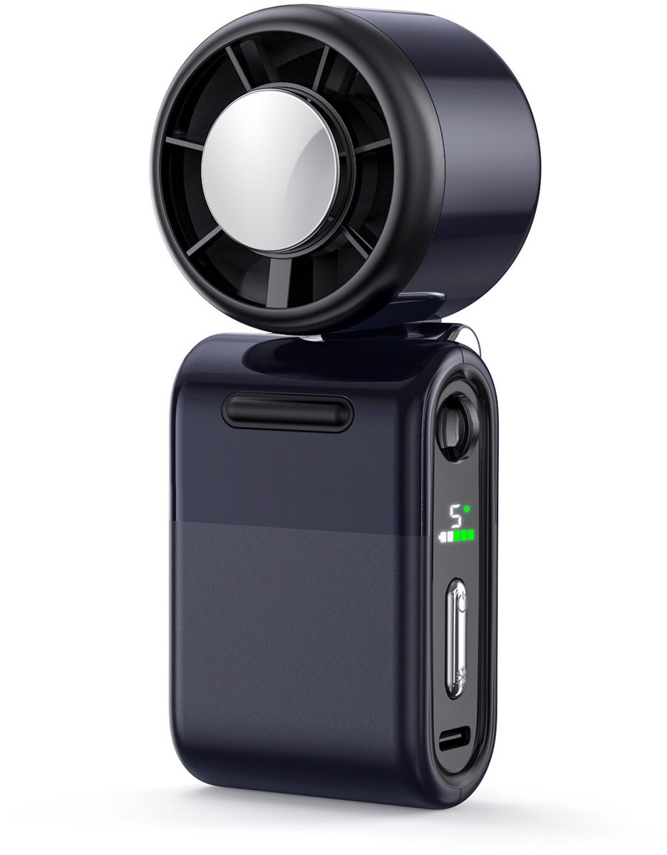 LISM-Mini draagbare turboventilator – Compact maar krachtig, duurzaam, ventilator met 5 snelheden en oplaadbare batterij, persoonlijke ventilator voor buitenactiviteiten en reizen, een geschikt cadeau voor zowel mannen als vrouwen (zwart)