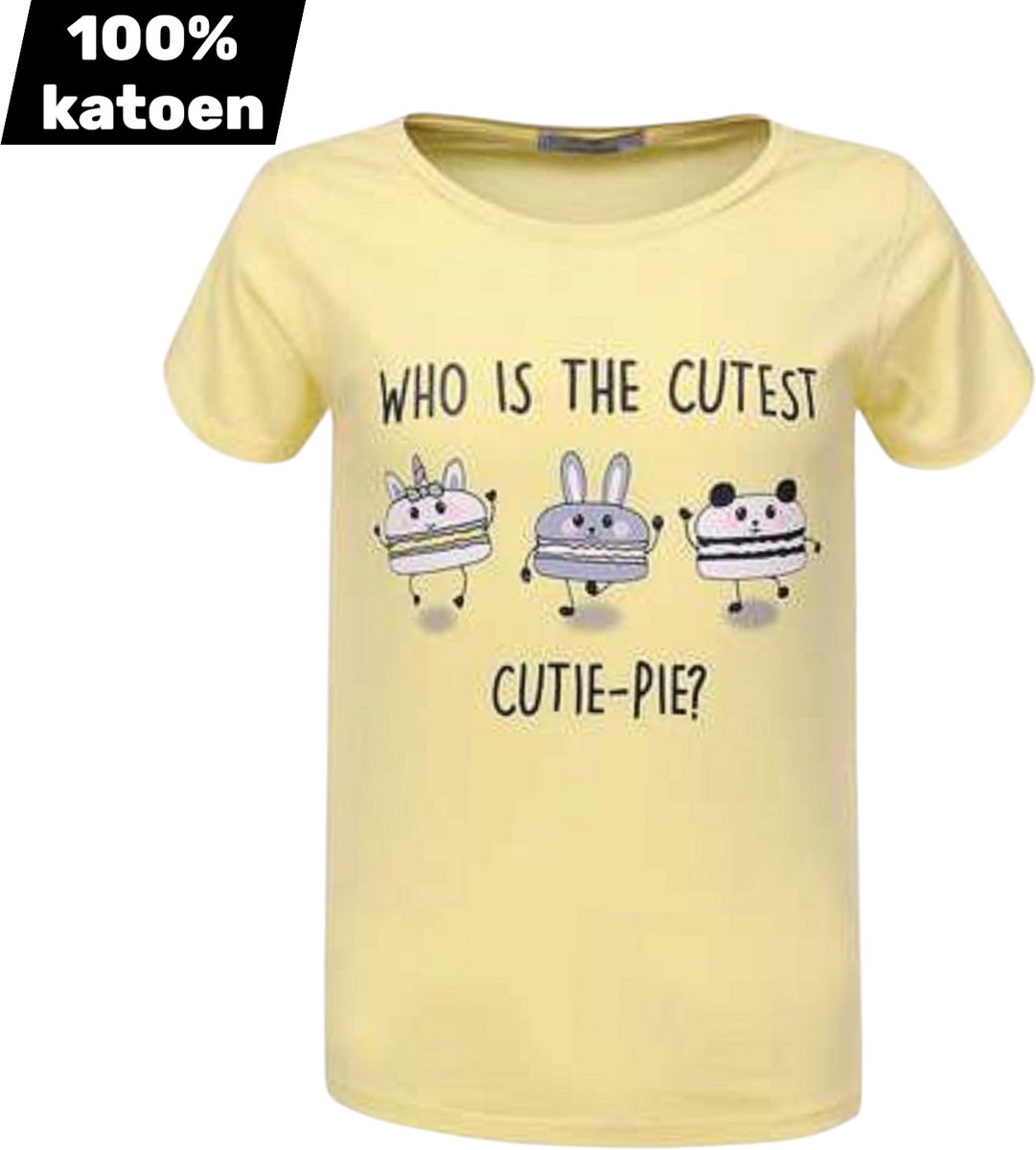 T-shirt 100% katoen cutest pie geel 164