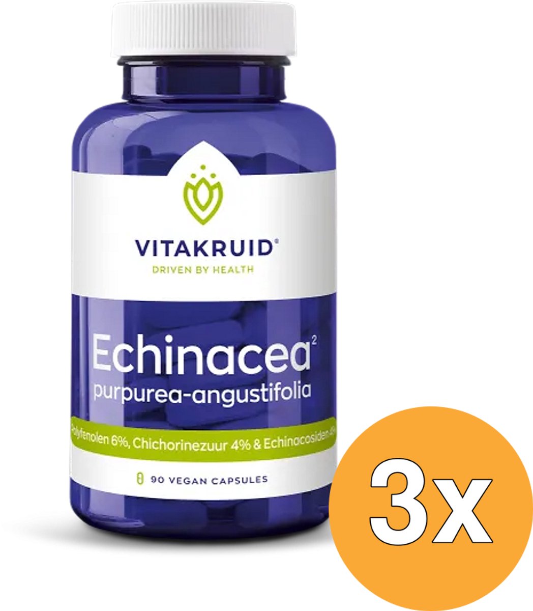 3x Vitakruid Echinacea 600 Purpurea (4%) Angustifolia (6%, 4%) (90 vega capsules)