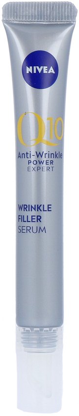 Zilveren NIVEA Q10 Anti-Rimpel Expert serum tube met applicator.