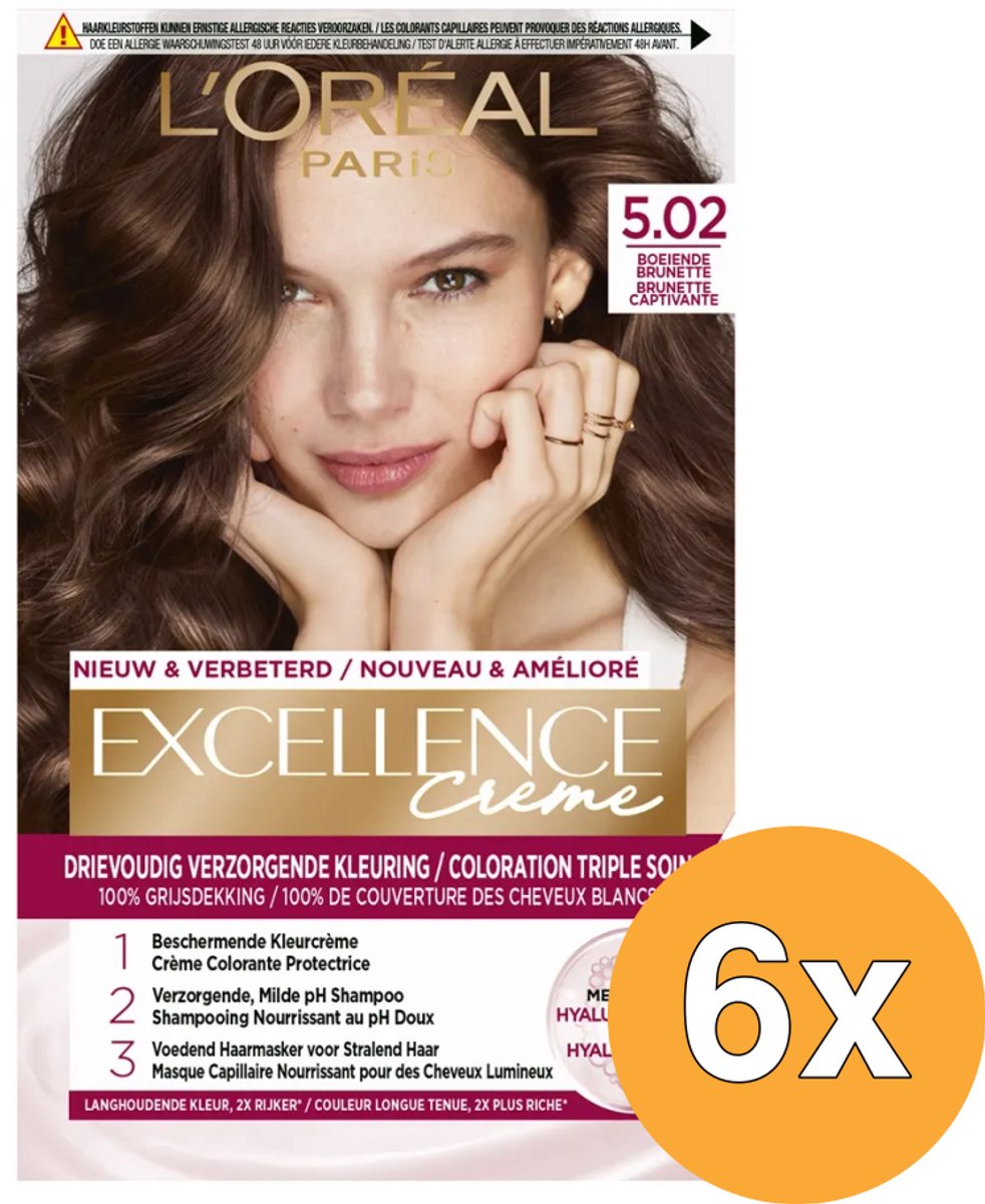 6x L'Oréal Paris Excellence Creme 5,02 Boeiende Brunette (1 stuk)