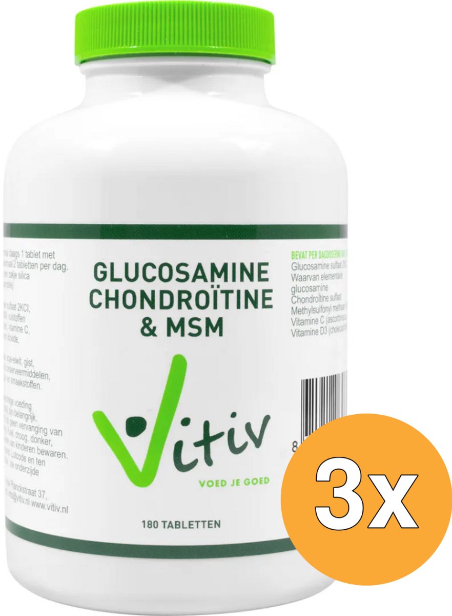 3x Vitiv Glucosamine Chondroitine Msm (180 tabletten)
