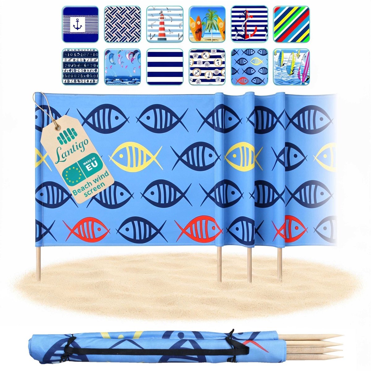 Lantigo Strandscherm Vis 6m | Windscherm Strand Microvezel UV-bestendig 80 cm