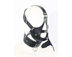 Adultshop - Luxe PU Leder Collar Masker met Ingebouwde Gag - Volledig Verstelbaar BDSM Hoofdharnas in Zwart