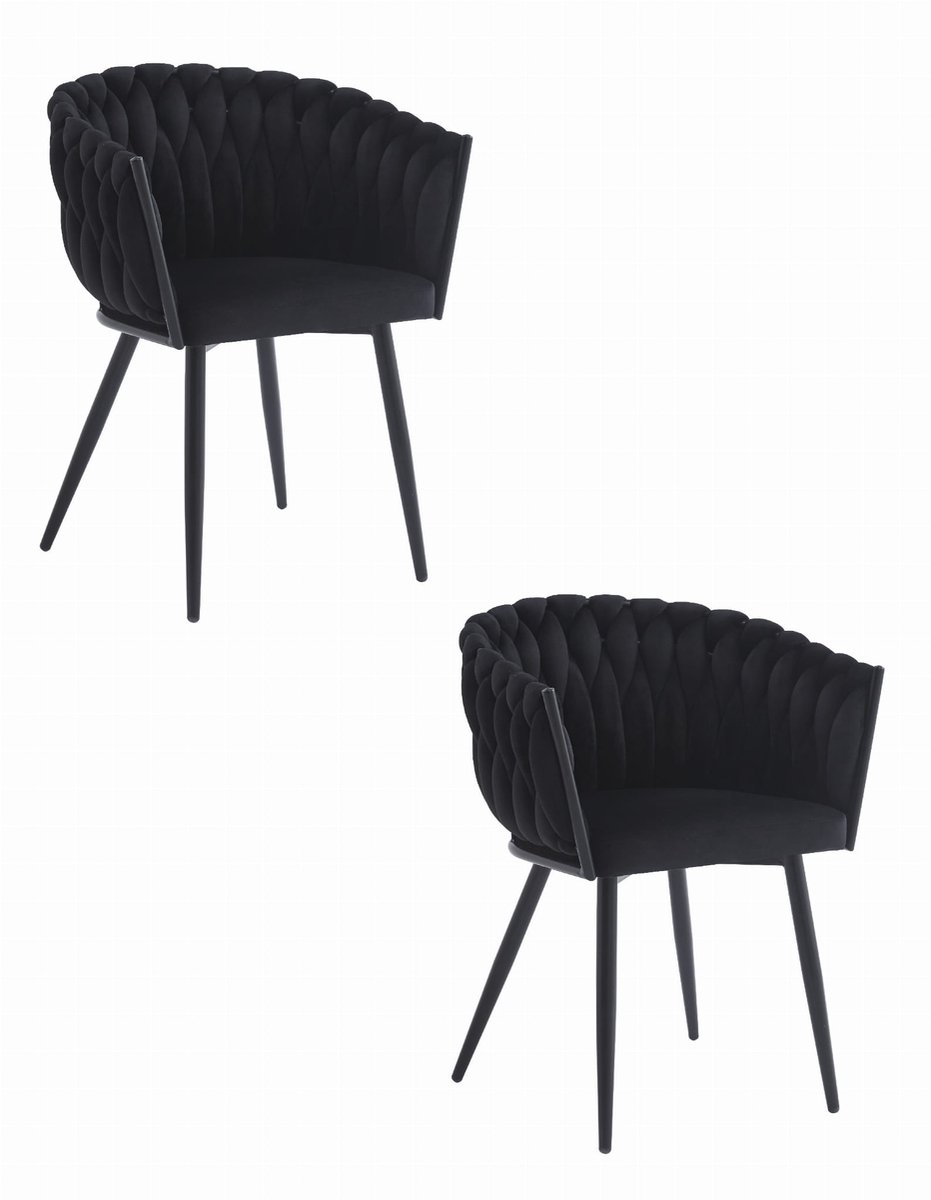 Set van 2 eetkamerstoelen ORION - Zwart fluweel - Zwarte metalen poten - Modern design