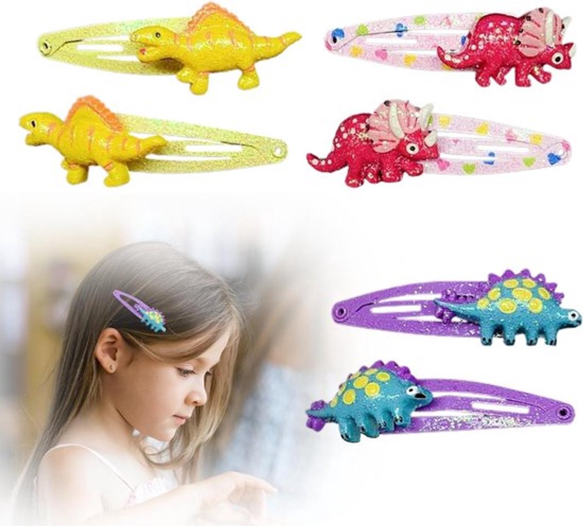 Set 6 Inovra Plus haarclips dinosauriën voor meisjes