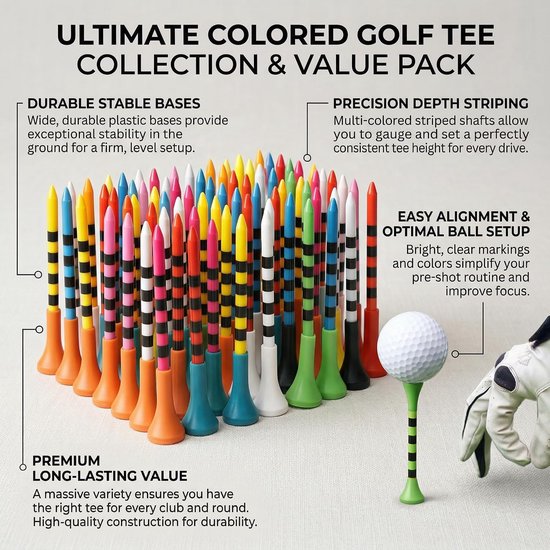 Golf Tees Plastic - Golf Accessoires - Golf Training - Duurzaam Herbruikbaar - 70 mm - Gekleurd van GOLF — afbeelding 2