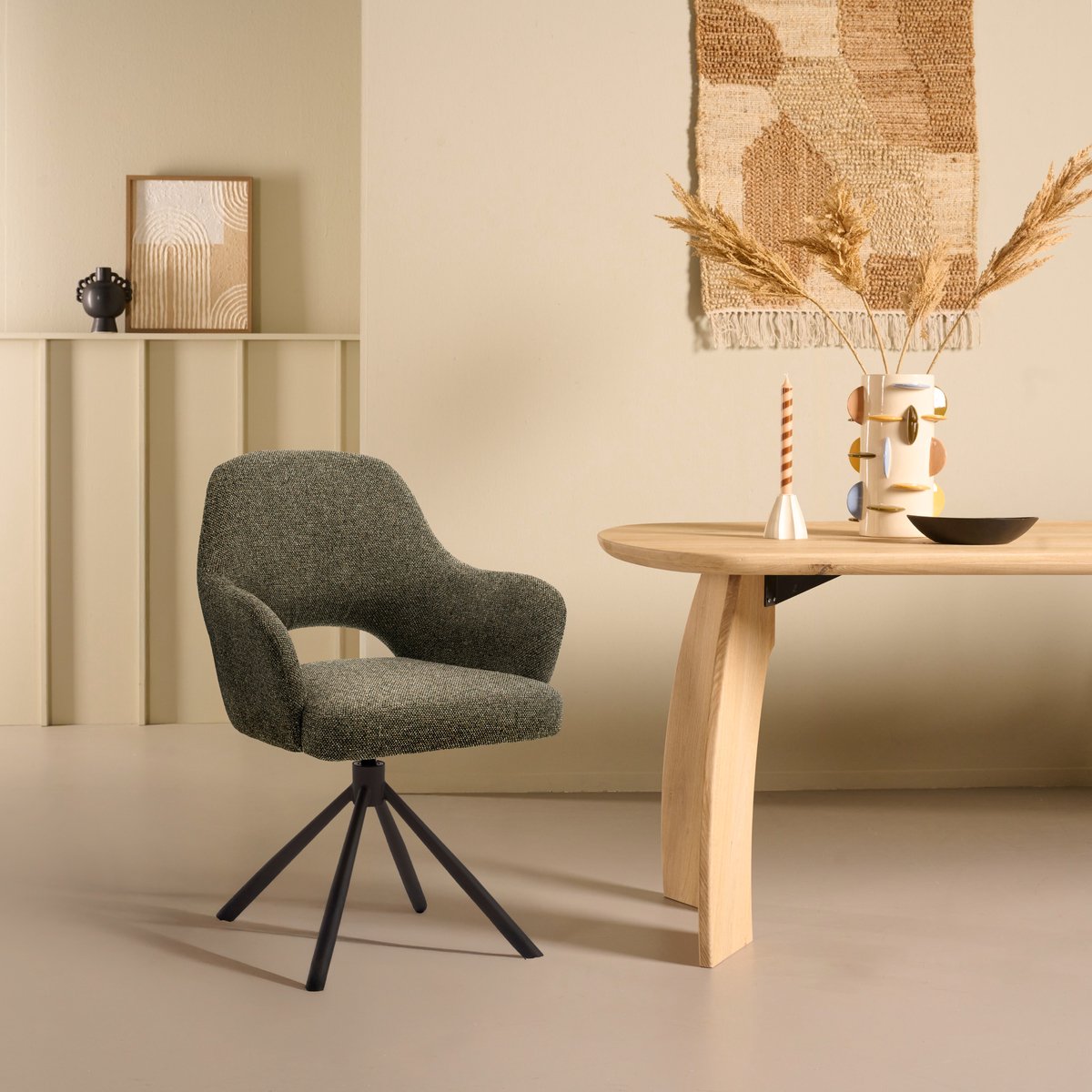 Draaibare Eetkamerstoel Spirit - Textiel / Metaal - Olijfrgoen / Zwart - 62x86x62 cm (BxHxD) - ARS - Koudschuim