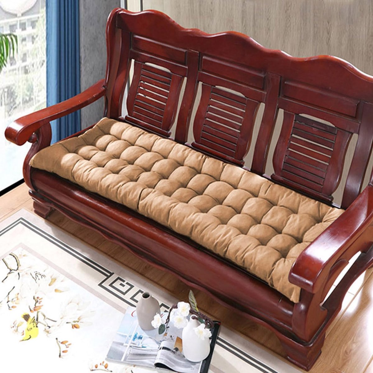 Tuinbankkussen Verdikt - Zitkussen Buiten - Comfortabel Zitten - Met Bevestigingsriemen - 170 x 50 cm - Beige