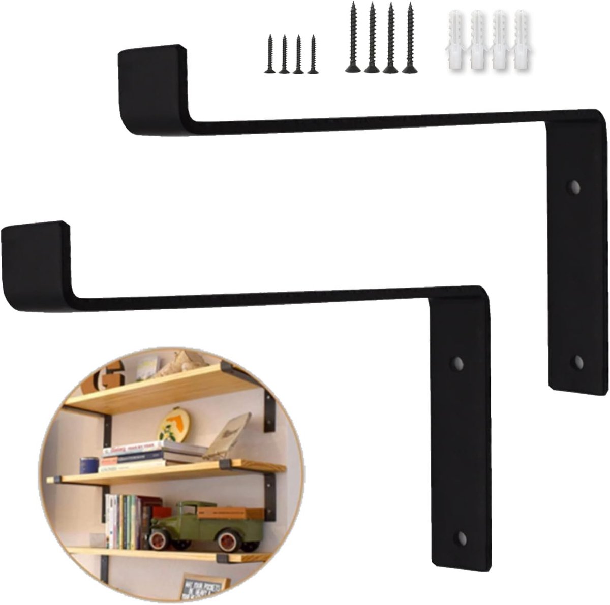 Plankdragers Zwart - Wandsteunen L-vorm - Ruimte Besparen - 4mm Dik Metaal - 15cm Lengte - Zwart