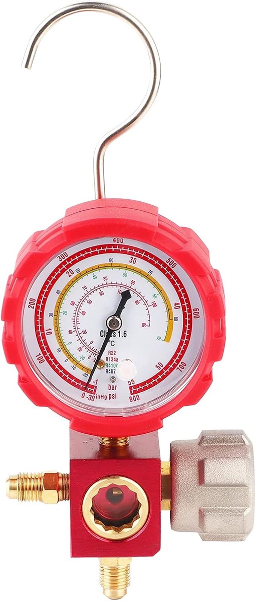 Airco Manometer - Koelgereedschap - Druk Meten - Multi Koelmiddel Compatibel - 68 mm - Rood