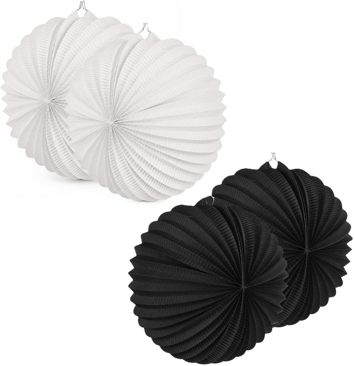 Boland Lampionnen van papier - rond - set van 10x stuks - Dia 22 cm - Versiering - mix van zwart en wit