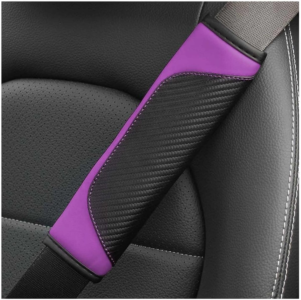 Autogordelhoezen - Gordelkussens - Comfortabel Rijden - Duurzaam Carbonvezel - Set van 2 - Paars