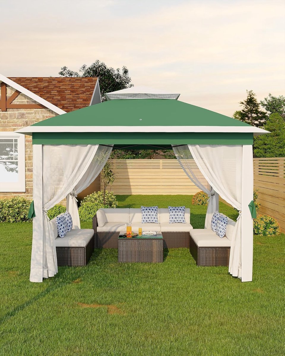 Pop-up partytent met muskietennet — Groen 3,3x3,3m — water- en UV-bestendige buitenoverkapping eenvoudig op te zetten