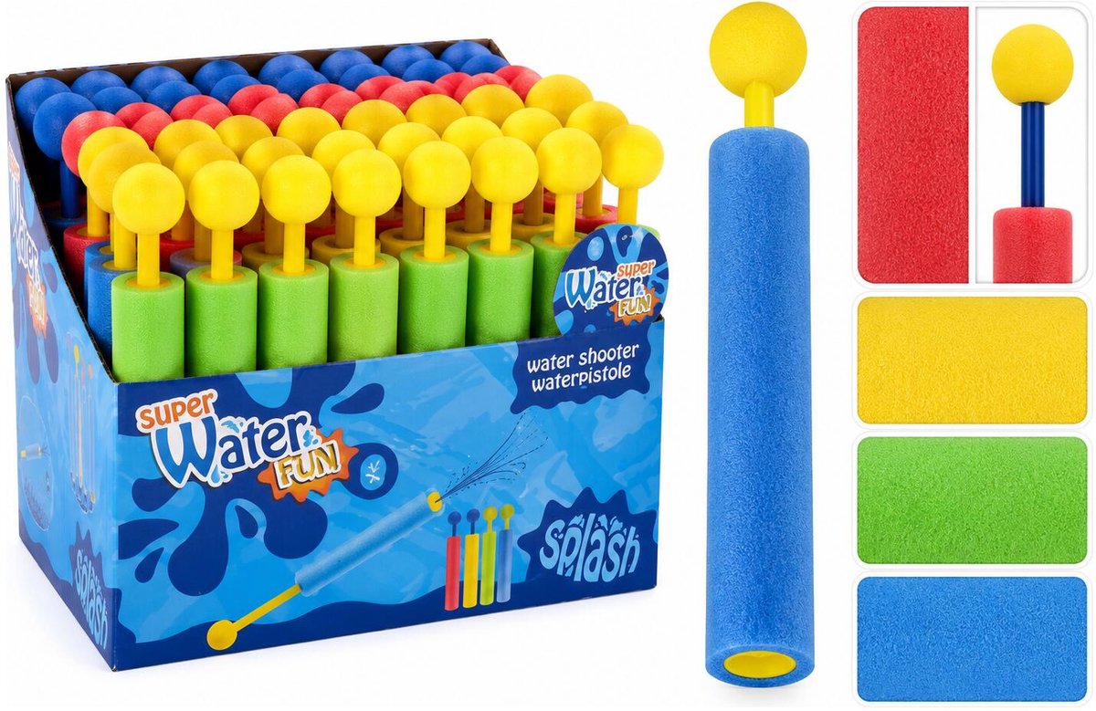 Free and Easy waterpistool spuit van foam - met bolletje drukstang - 21 cm - 2x stuks - Foam waterspuiters - zwembad speelgoed