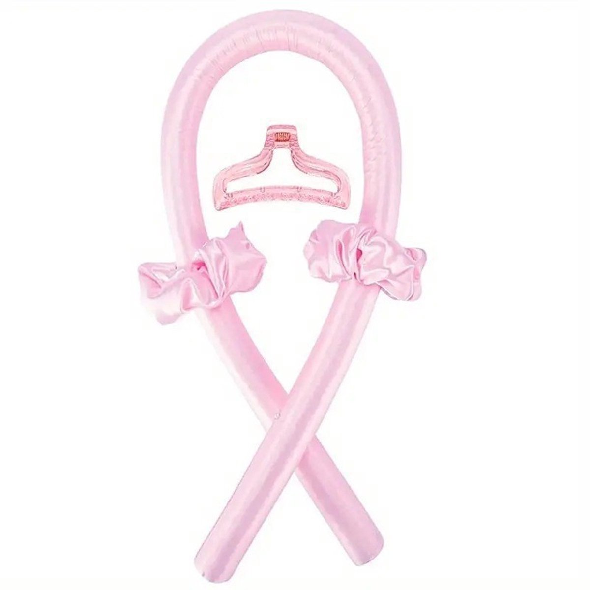 Deze 4-delige set met hittevrije krultang bevat een zachte en comfortabele krultang, twee haarelastiekjes en een haarclip, perfect voor het krullen van je haar 's nachts of voor dagelijks gebruik,roze,4件套