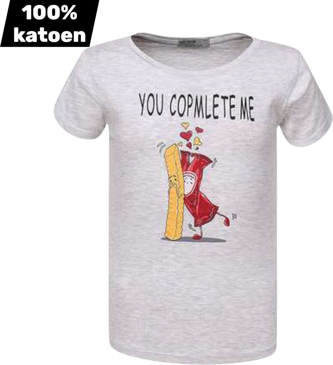 T-shirt 100% katoen you complete me wit 164
