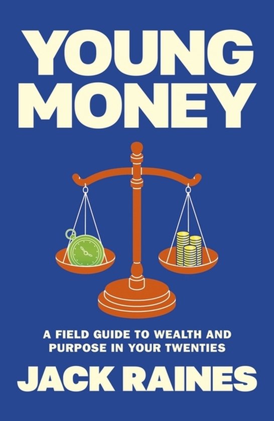 Livre 'Young Money' avec une balance orange pesant des pièces et une montre.