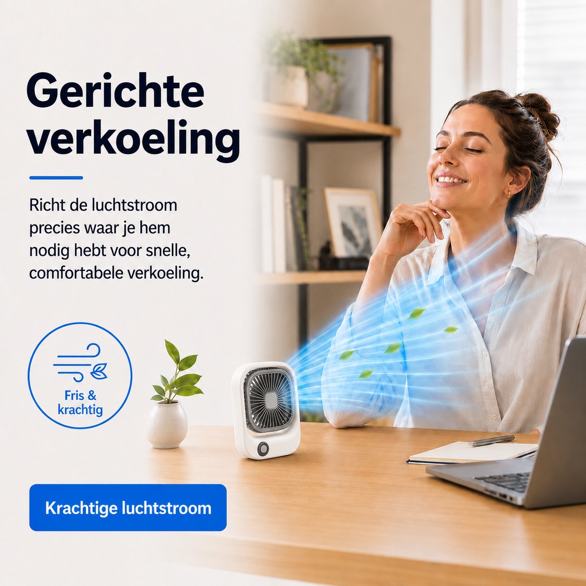 Draagbare Bureauventilator - Lichtgewicht USB-C Ventilator - Handventilator Oplaadbaar - Mini Tafel Ventilator - 3 Standen - Mini Desk Fan - Compacte Kleine Oplaadbare Ventilator - voor Auto, Kantoor & Onderweg - Handwaaier - Wit - Silvergear thumbnail 6