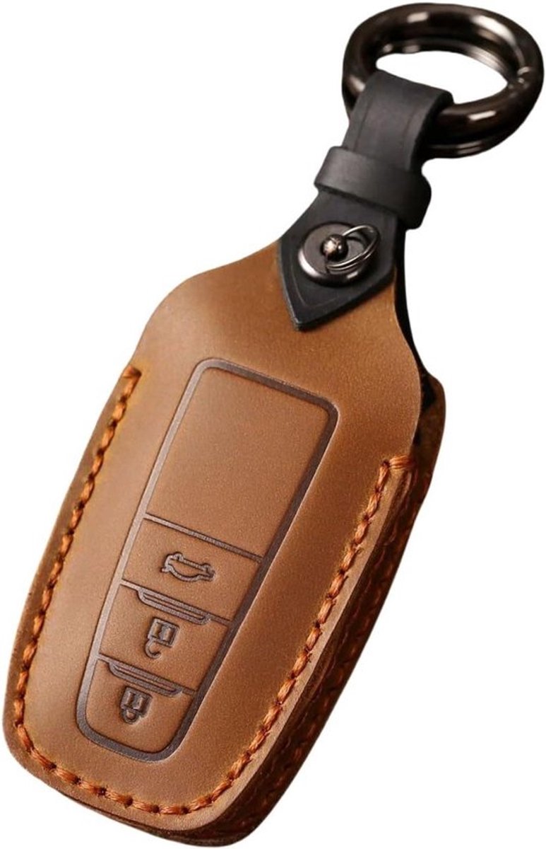 Inovra Plus - Lederen sleutelhoesje Toyota CHR Camry Corolla Rav4 bruin 3 knoppen