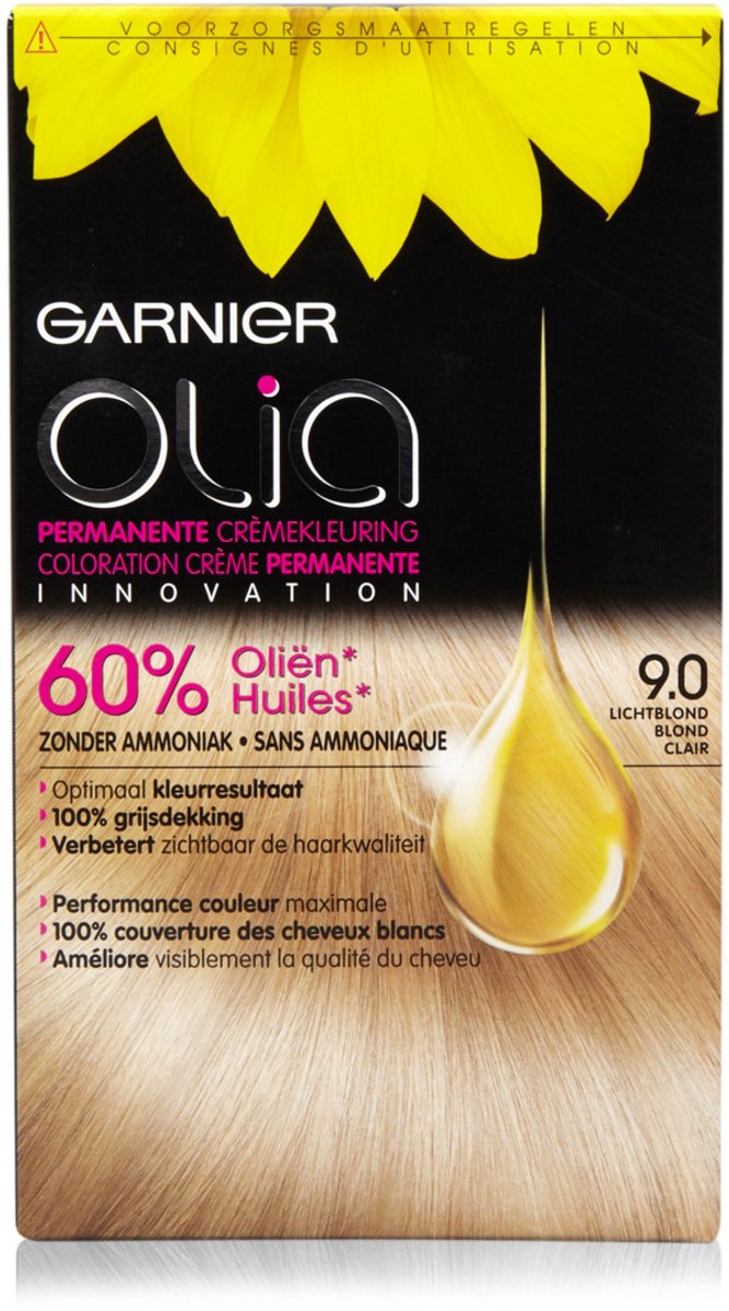 Bol.com Garnier Olia Zeer Lichtblond 9 - Permanente Haarkleuring Zonder Ammoniak - Intense, langhoudende kleur - Haarverf aanbieding