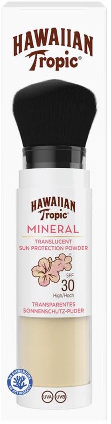 Hawaiian Tropic Mineral Translucent Sun Protection Powder SPF 30 in een houder met poederkwast.