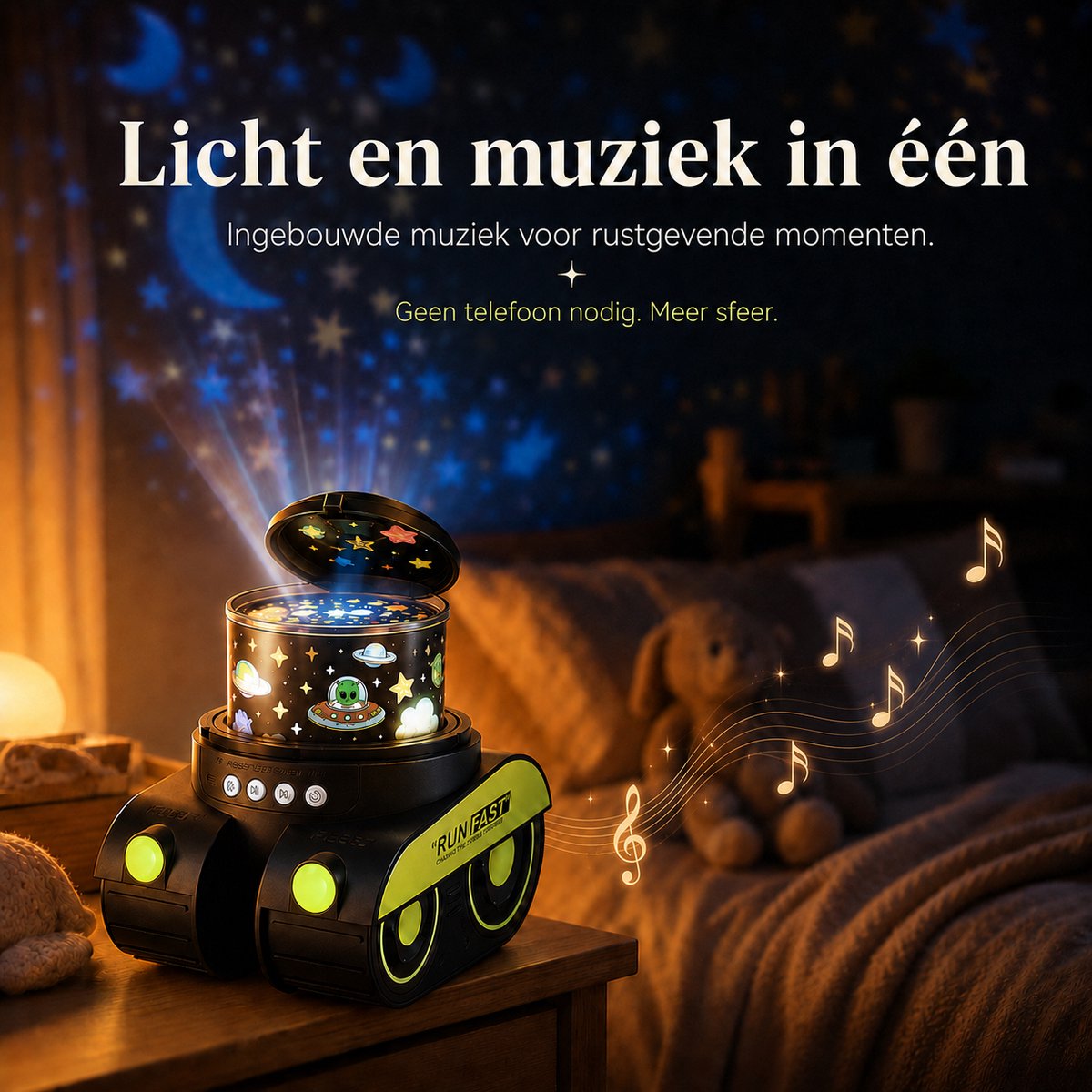 Sercano Sterrenhemel Projector - Ingebouwde 8 muziek - Nachtlampje Kinderen - 6 Thema's - 360° Rotatie - 5 uur Gebruiksduur - 360° Rotatie - Oplaadbaar - Schattig Cadeau – foto 4