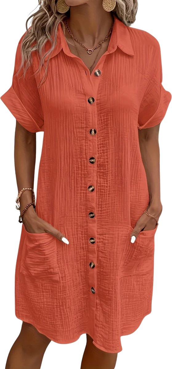 Currero Zomerjurk Dames Zomerjurken Volwassenen Vrouwen Midi Jurk Ibiza Stijl Sundress Dress Oranjerood L