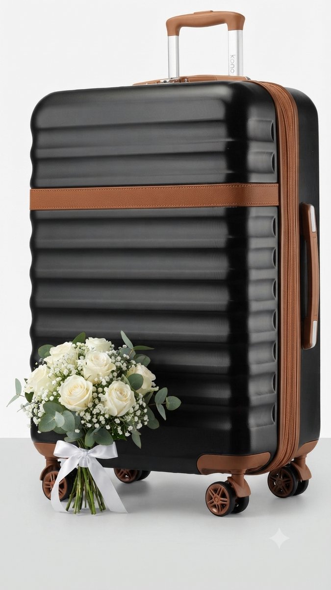 Livatto ABS+PC Hardshell Koffer Large 28 inch - Uitbreidbaar - TSA Slot - Spinner Wielen - Zwart/Bruin - 75 cm