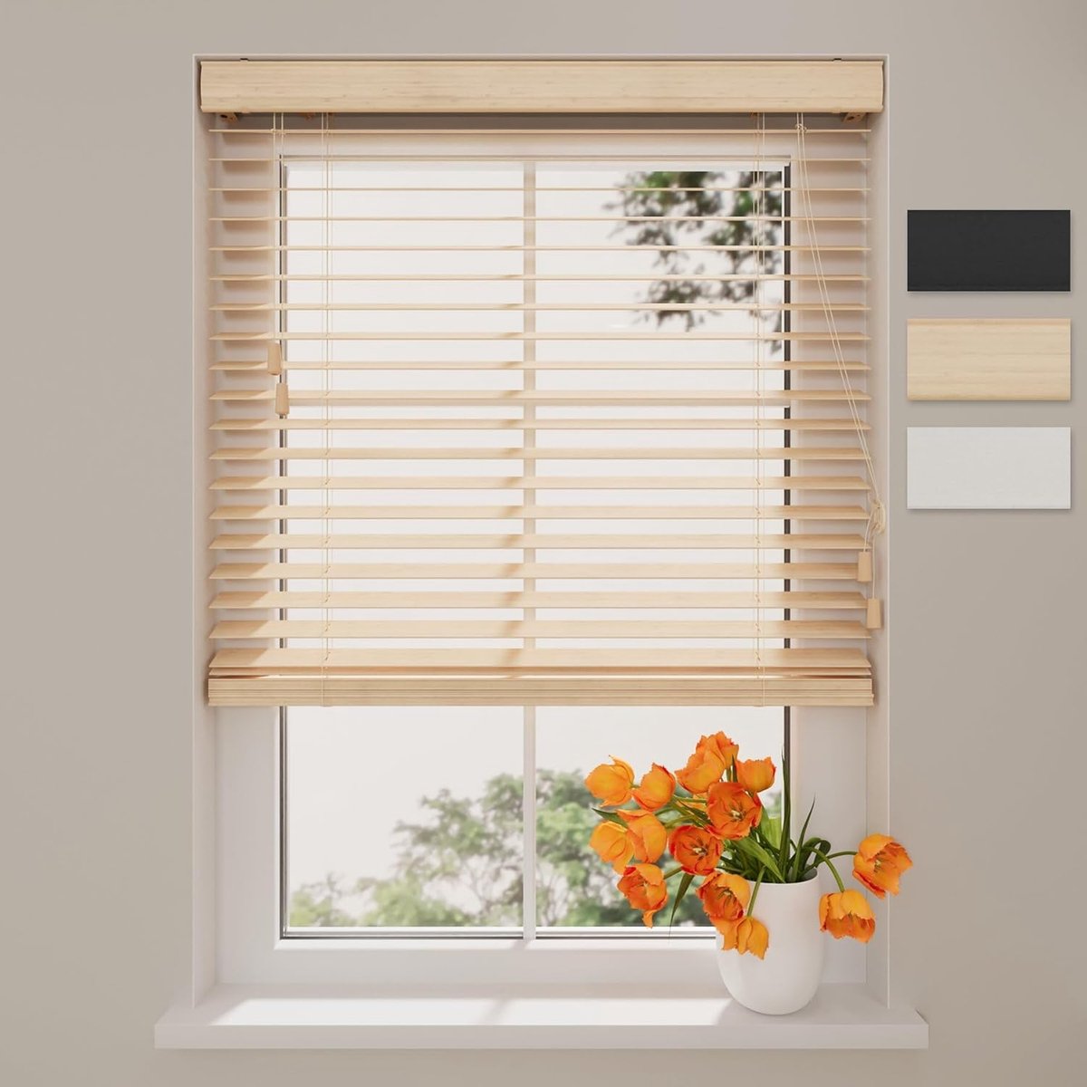 Houten Jaloezieën - Raambekleding - Privacy Creëren - Paulownia Hout - 200 x 175 cm - Naturel