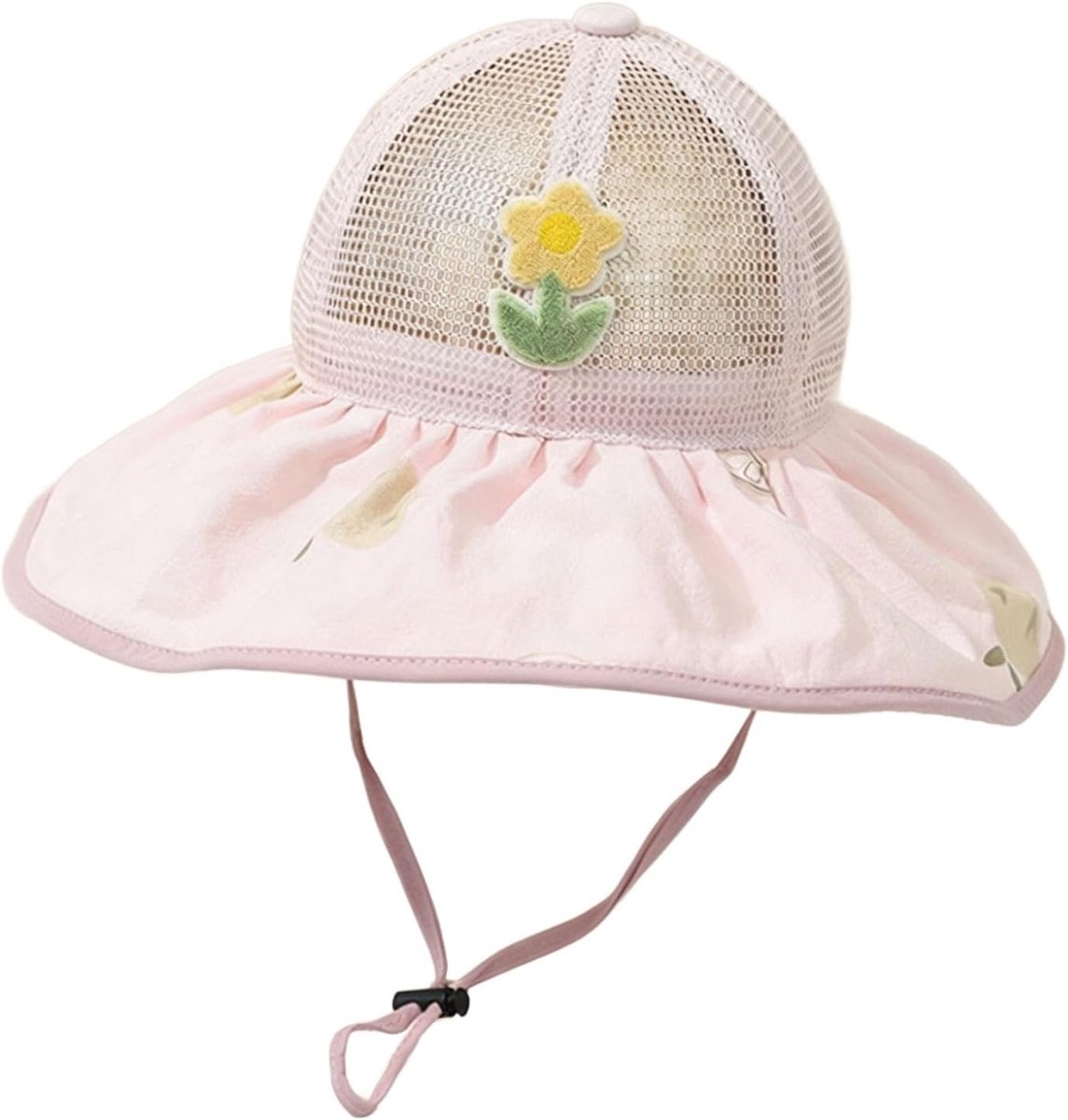 Zonnehoed Kinderen - Zomerhoed Meisjes - Bescherming Tegen Zon - Brede Rand - Ademend Net - Met Bloemen