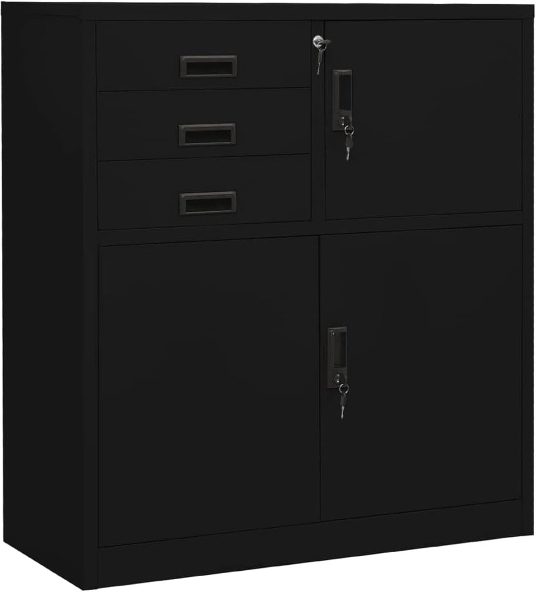 Bureaukast Staal - Archiefkast Kantoor - Documenten Opbergen - Geïntegreerd Kluisje - 90 x 40 x 102 cm - Zwart