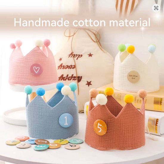 Roze Verjaardagskroon Kind – Stoffen Kroon met Cijfers 0 t/m 9 – Herbruikbare Birthday Crown voor Meisjes – Inclusief Verjaardagsbadges — afbeelding 4