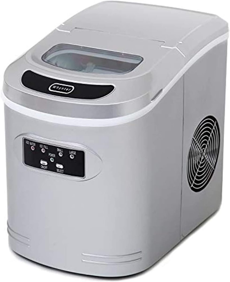 Compact Ijsmaker - IJsmachine aanrecht - Drankjes Koelen - Snel ijs per cyclus - 27 pond per dag - Metallic Zilver