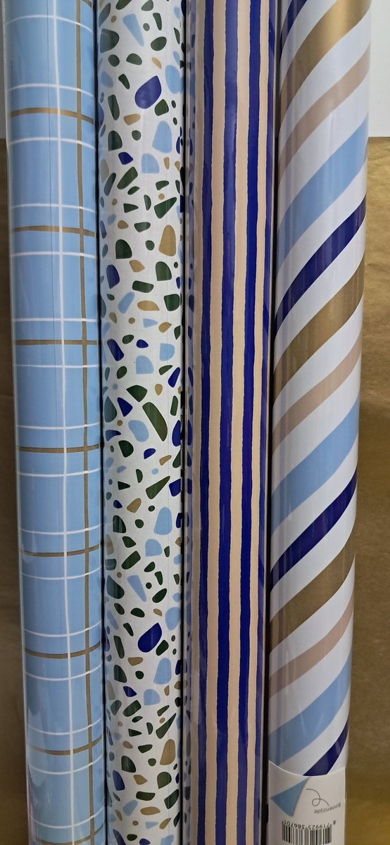 4 Rollen inpakpapier - Blauw - vaderdag - geschenk