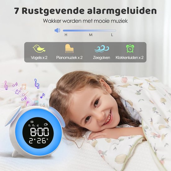 Kinderwekker - Slaaptrainer Digitale Klok - Slaapgewoontes Ontwikkelen - Zonsopkomst Zonsondergang Simulatie - 1 Stuk - Wit — afbeelding 3