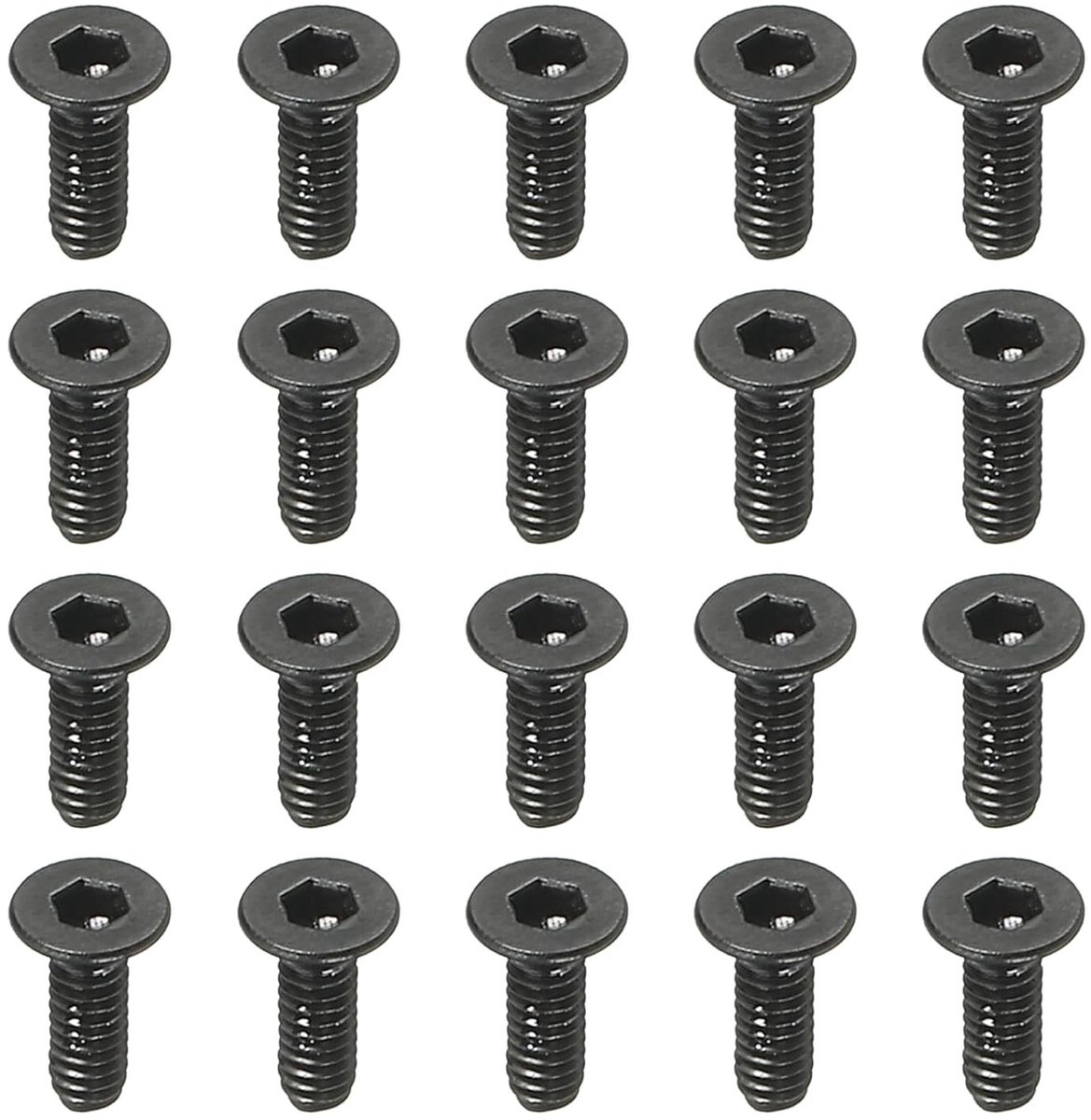 Pack van 50 platte schroeven M2 x 6mm, middel koolstofstaal, hex schroeven, vol draad, zwart oxide, hoge sterkte en duurzaamheid