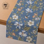 Tavas Tafelloper - 40 x 140 cm - Staalblauw - Vogeltuin - Tafeldecoratie - Tafelkleed - Tafellaken - Katoen