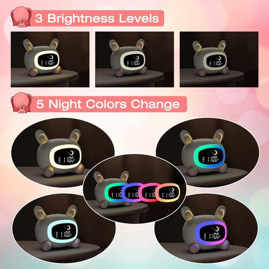 Lichtwekker Kinderen - Slaaptrainer Digitale Wekker - Kinderen Leren Klokkijken - Met Kleur en Symbool - Niet gespecificeerd - Wit Roze — afbeelding 5