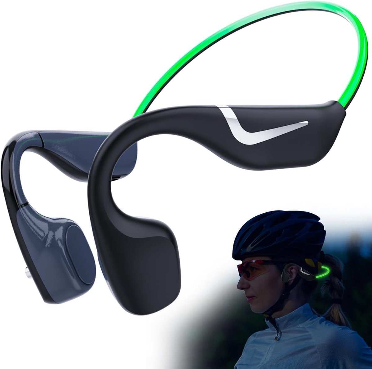 Bone Conduction Koptelefoon - Open Ear Koptelefoon - Veilig Sporten - Intelligent Licht - 20 uur speeltijd - Groen