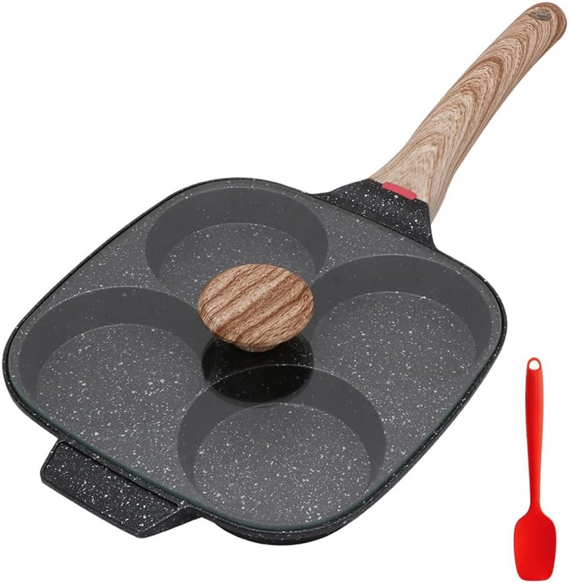 Pannenkoekenpan met Deksel - Omeletpan Eierpan - Ontbijt Maken - Vier Gaten Ontwerp - 4 Koppen - Zwart