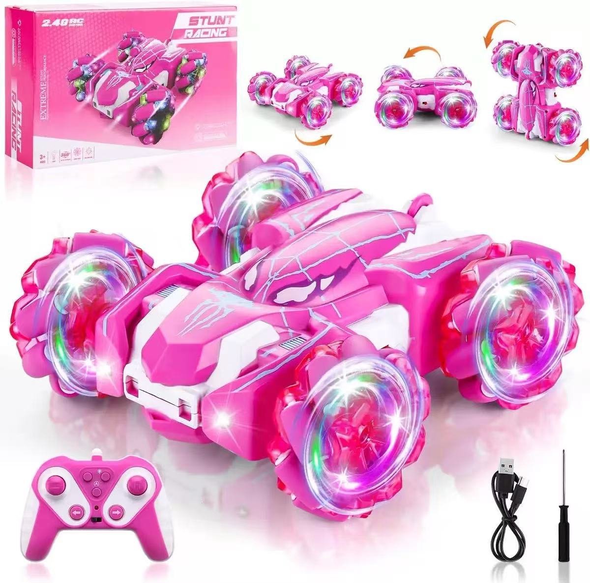 Sogiol RC Bestuurbare Auto - RC Voertuigen - RC 360 Stuntauto - Flashing wheels- roze