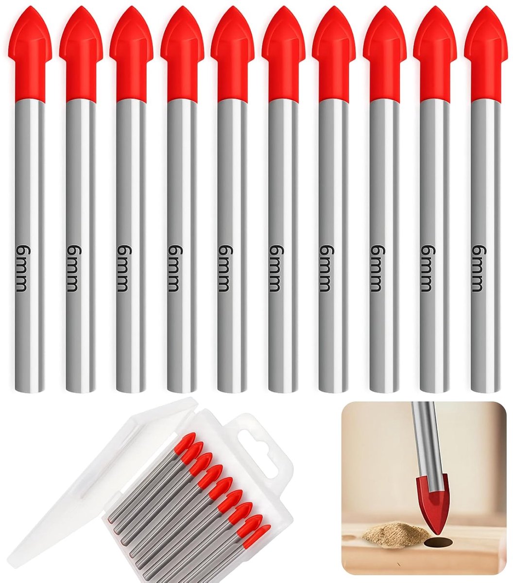 Boorbits Set - Metaalboren Tegelboren - Precisie Boren - Versterkte Carbide Punt - 6mm 10 Stuks - Metaal