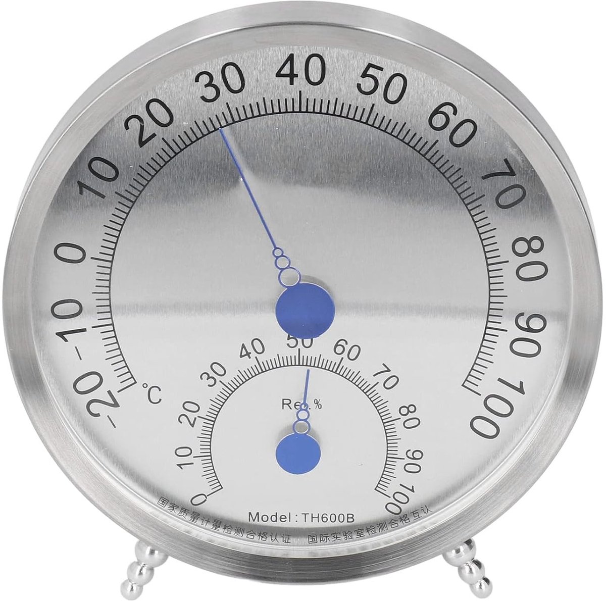 Ronde Thermometer - Hygrometer Binnen Buiten - Klimaat Bewaken - Waterdicht Roestvrij Staal - 21 Centimeter - Zilver