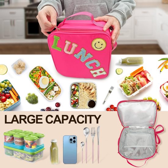 VHV - Lunchbag - Geïsoleerde lunchtas met verstelbare schouderriem - Smiley koeltas voor school en picknick - Rood van Vhv — afbeelding 5