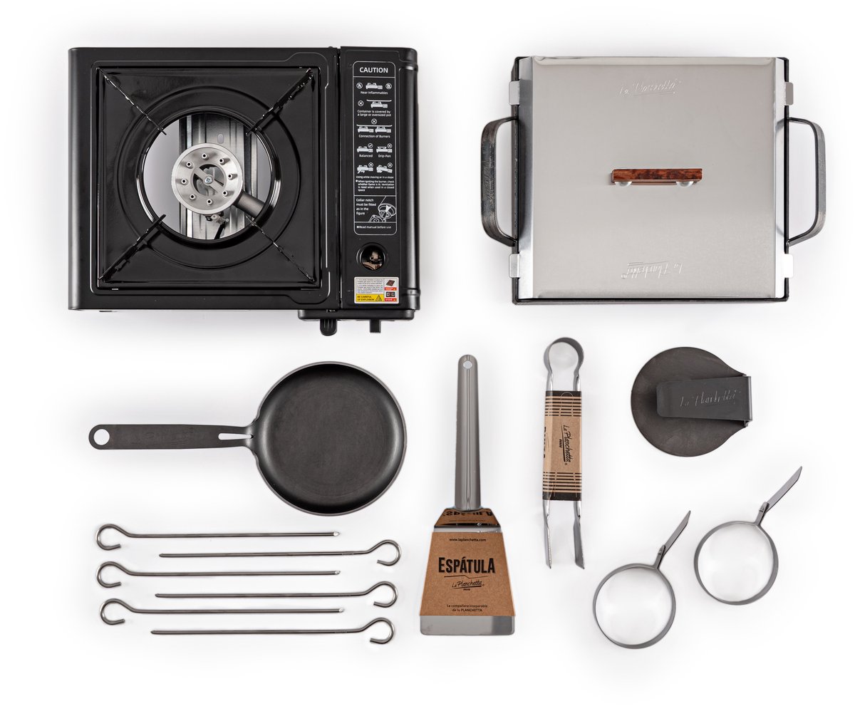 La Planchetta Outdoor Kit – Complete Draagbare Kookset – Gasbrander + IJzeren Bakplaat + Accessoires – PFAS-vrij – Voor Kamperen & BBQ
