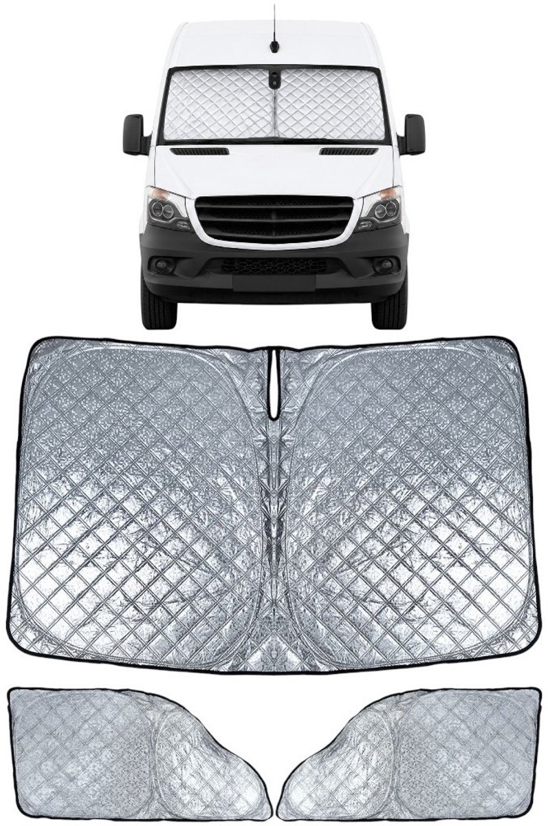 Verduisterende Zonwering Set 3-delig Geschikt Voor Mercedes Sprinter W907 / W910 (vanaf 2018) – Voorruit & Zijramen – UV Bescherming – Houdt Auto Koel – Perfecte Pasvorm