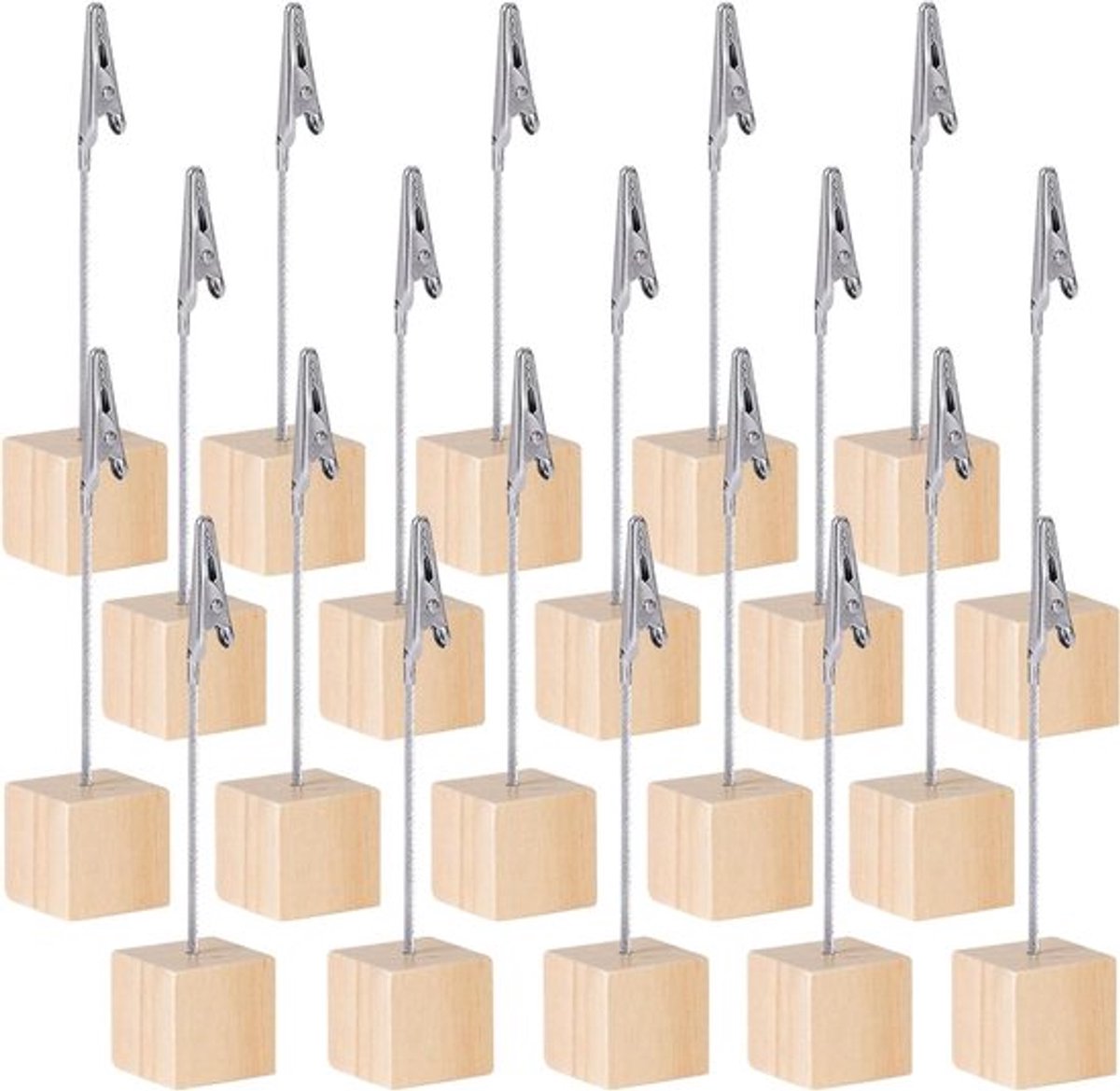 -20 stuks rustieke houten plaats kaarthouders - tafel nummerhouder - fotohouder - standaard - clips - visitekaartjes - tafelnummers - prijskaarten - geschikt voor tafel - bruin