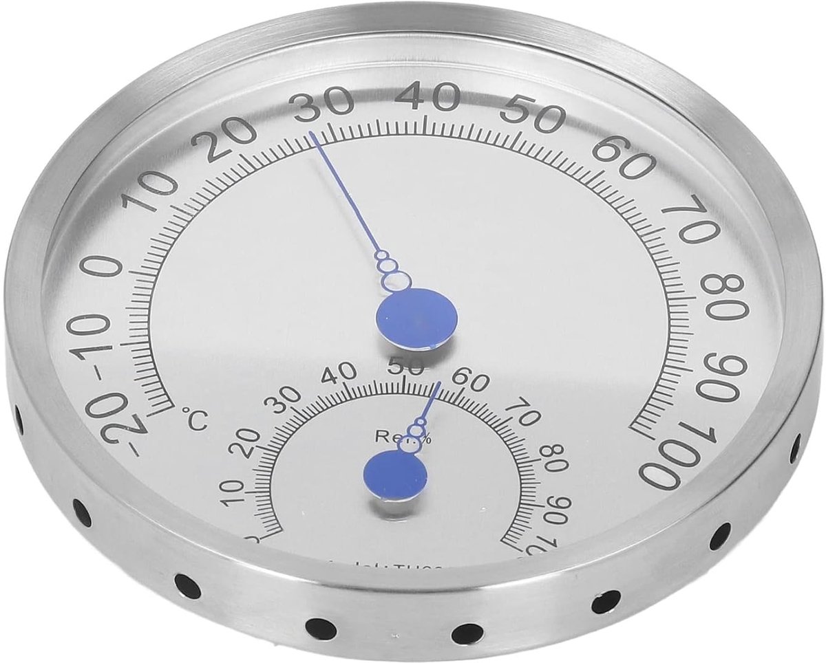 Ronde Thermometer Hygrometer - Weerindicator - Weer Monitoren - Dubbele Wijzerplaat - 21 Centimeter - Zilver